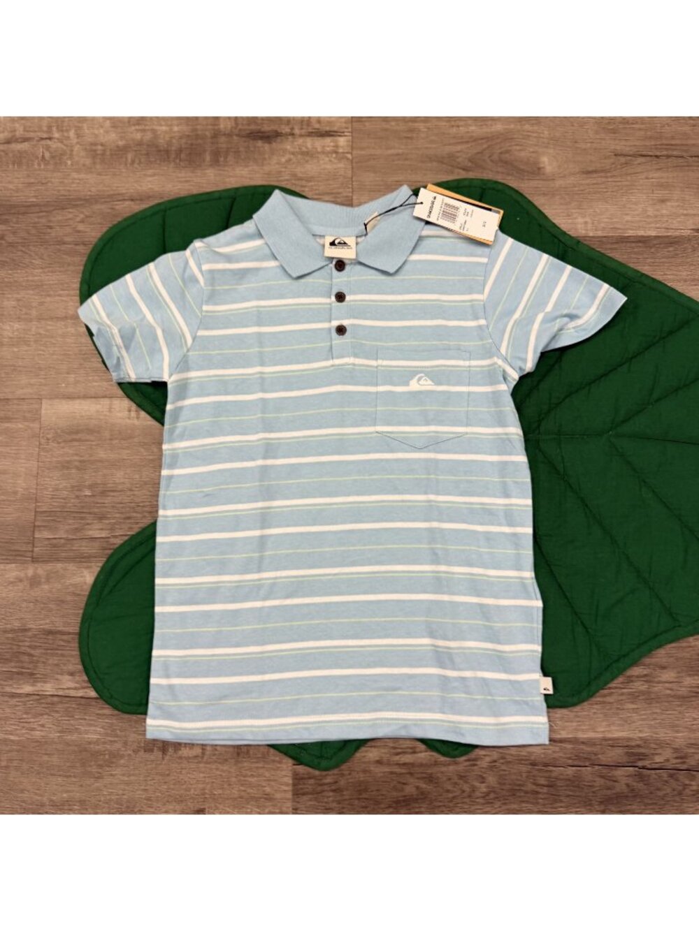 Quiksilver Boys 10 Light Blue Striped Short Sleeve Polo Shirt